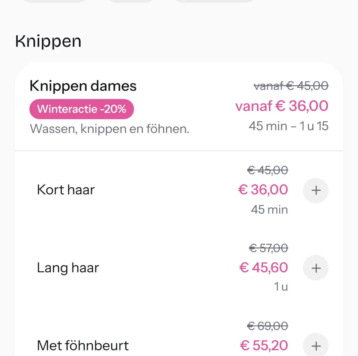 Prijzen vanaf per haarlengte op de boekingspagina
