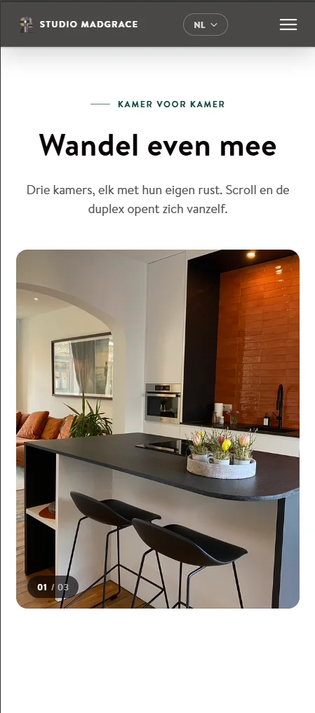 De website van Studio MadGrace op de gsm