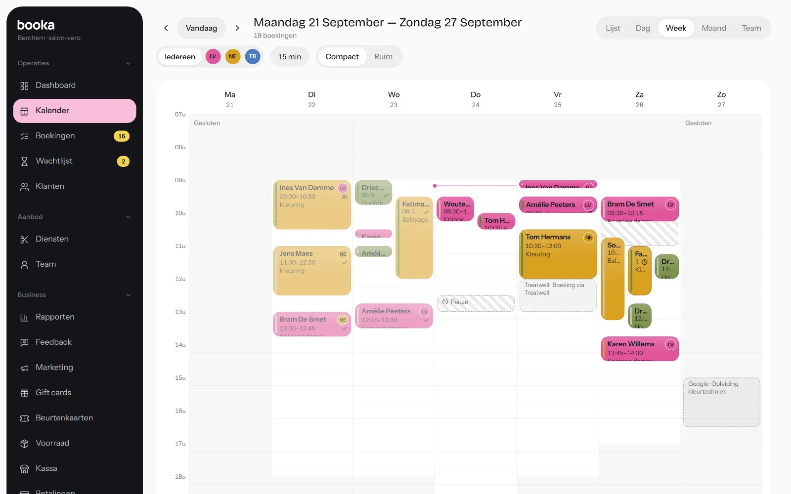 Weekagenda van een salon in Booka