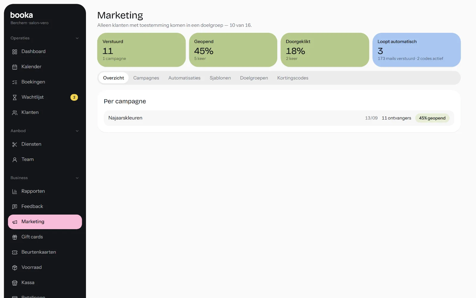 Marketing en automatische mails in Booka